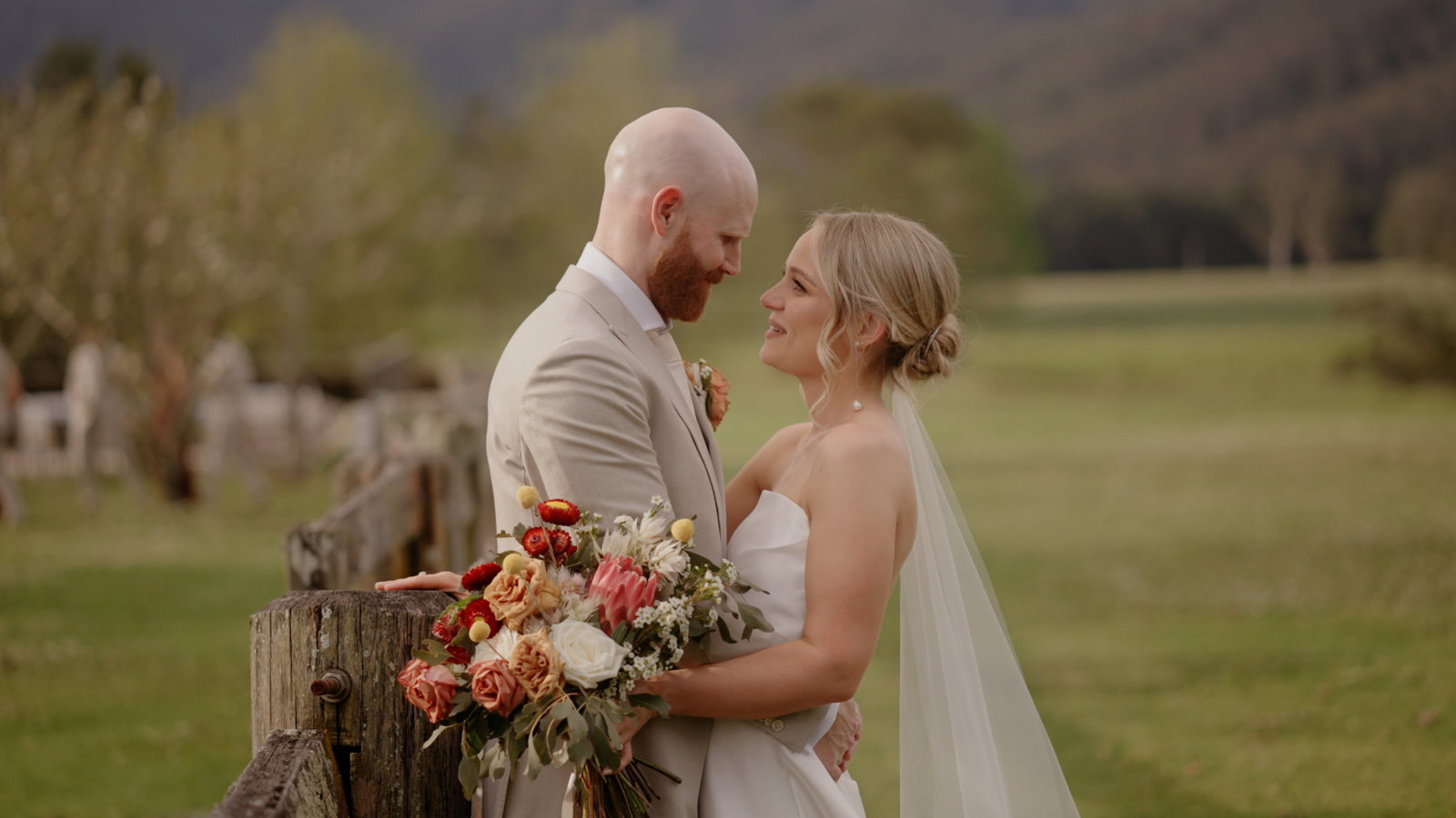 Still from Thalia and Robbie's wedding film at Melross & Willows Estate, Kangaroo Valley